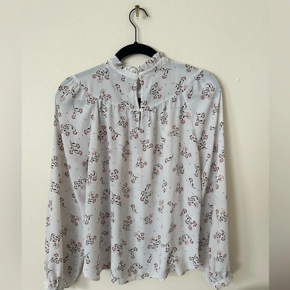 Small Loft White Long Sleeve Women's Blouse with subtle floral design - Picture 3 of 5